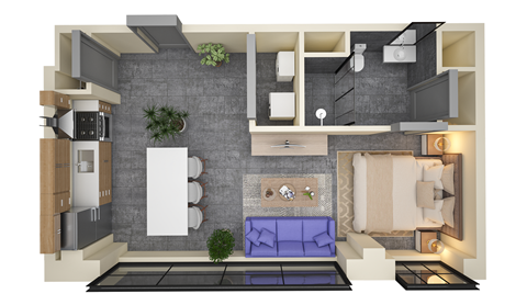 Floor plan for studio, 1 bath, 585 sqft
